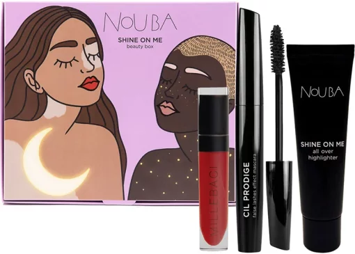 Подарунковий набір Nouba SHINE ON ME RED (туш для вій, губна помада, хайлайтер)