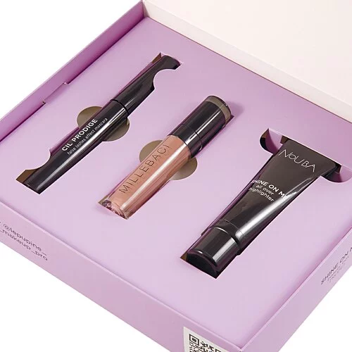 Подарочный набор Nouba SHINE ON ME NUDE (тушь для ресниц, губная помада, хайлайтер)